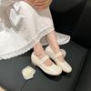Inner heightening single shoes with detachable flower women's shoes summer versatile soft-soled ballet Mary Jane small leather shoes