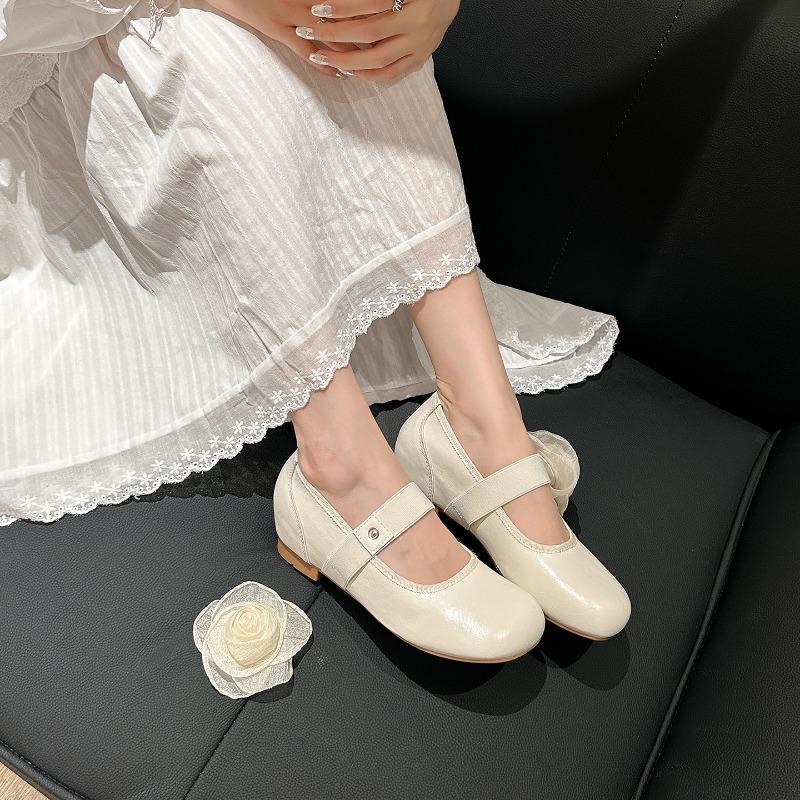Inner heightening single shoes with detachable flower women's shoes summer versatile soft-soled ballet Mary Jane small leather shoes