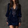 V-Neck Embroidered Mini Bodycon Dress for Women - European & American Style 2025