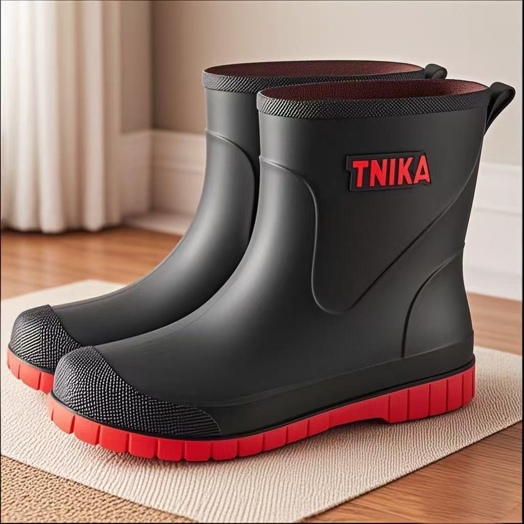 Herren mittelhohe Regenschuhe Mode Nacht reflektierend integriertes Bündel wasserdichte Schuhe rutschfeste Herrenregenstiefel Angelgummischuhe