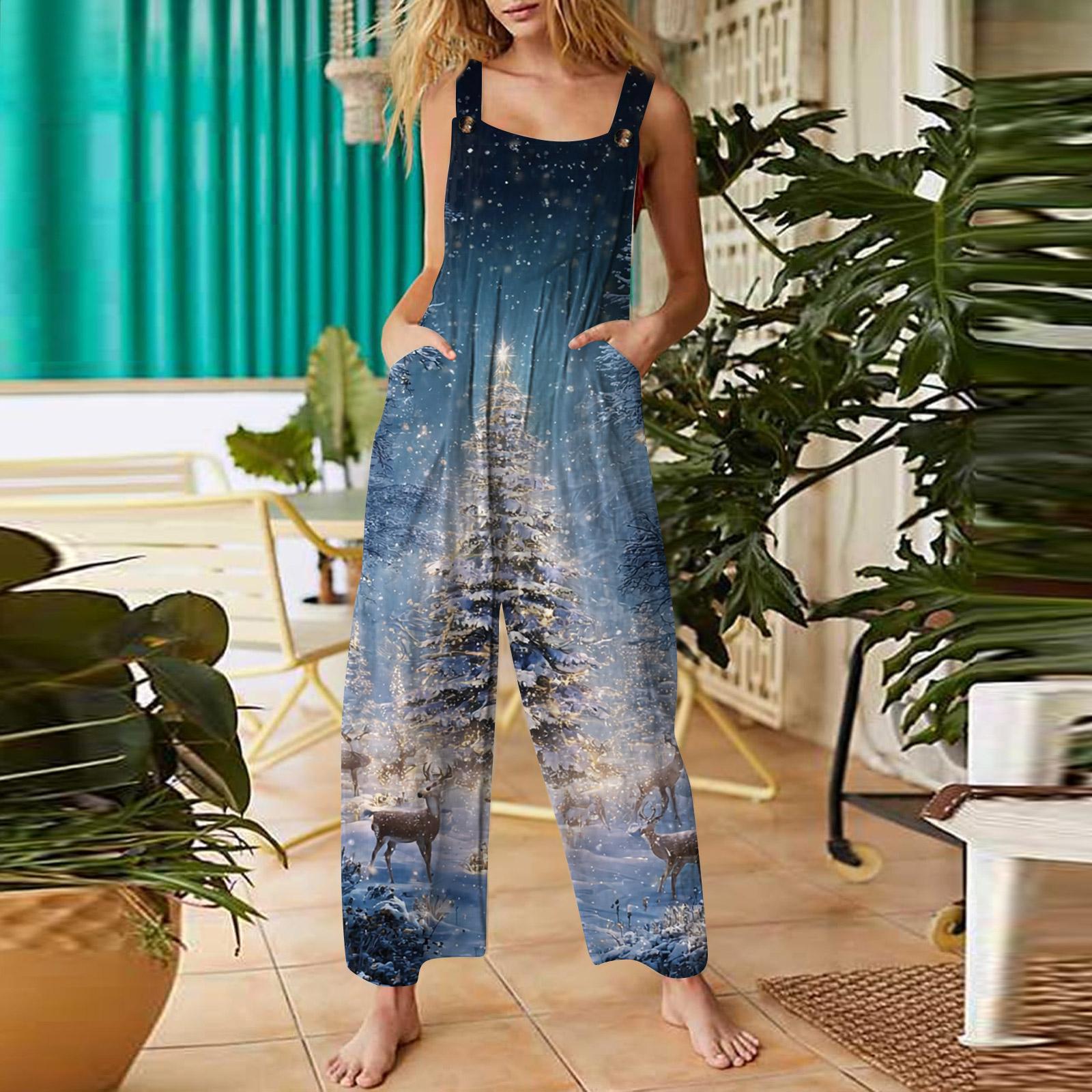 

Женский повседневный комбинезон без рукавов с рождественским принтом из хлопка XXXL