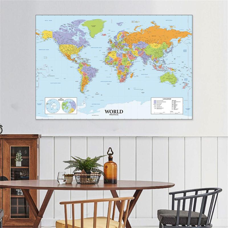 World Map Poster with Country Name Wall Art Decorative Painting Travel School Supplies Classroom Home Decor No Framed