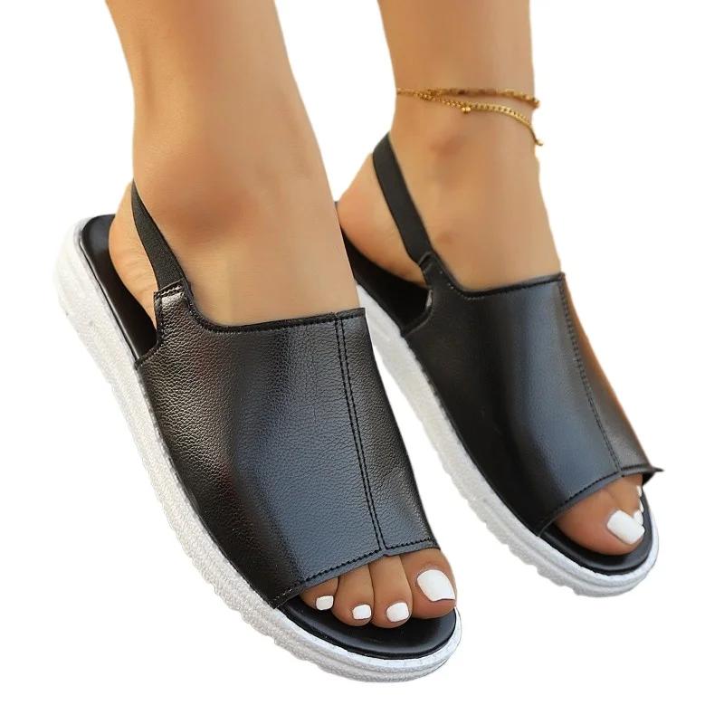 Summer Plus Size Comfortable Best Seller Flat Sandals 2025 Fashion Ladies Shoes Elastic Band New Open Toe Casual Sandals Women