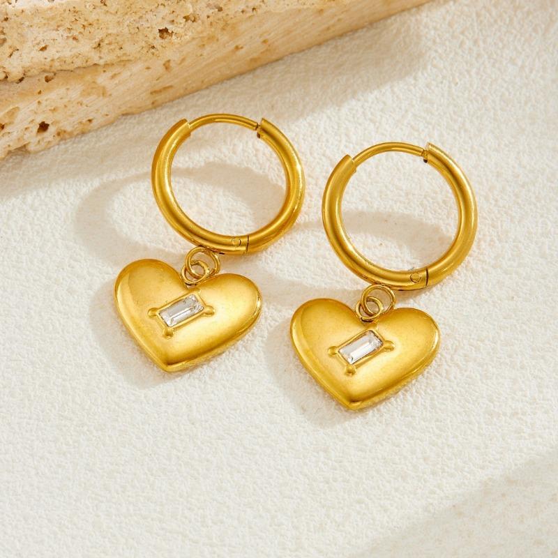 Gold Plated Stainless Steel Crystal Heart Hoop Earrings for Women