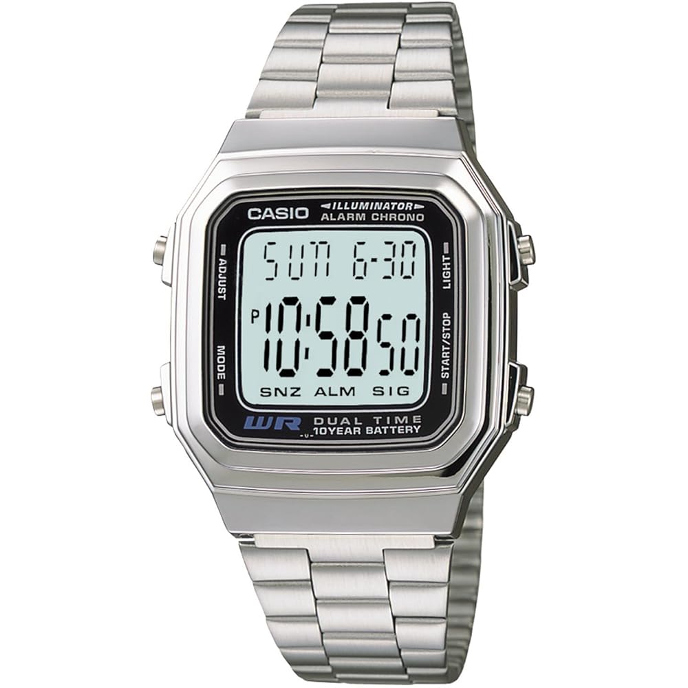 Casio A178WA-1A Illuminator Digital Watch Stainless Steel Bracelet Black 33mm