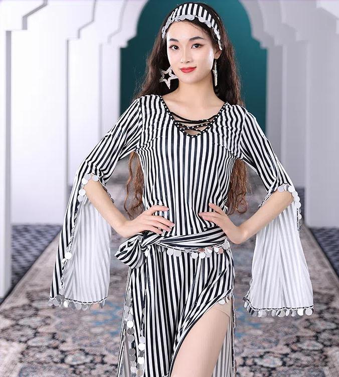 Belly Dance Hot Gold Sequin Robe, Folk Rattan Cane Dance Performance Set, Women's Oriental Dance Ethnic Dance Costume