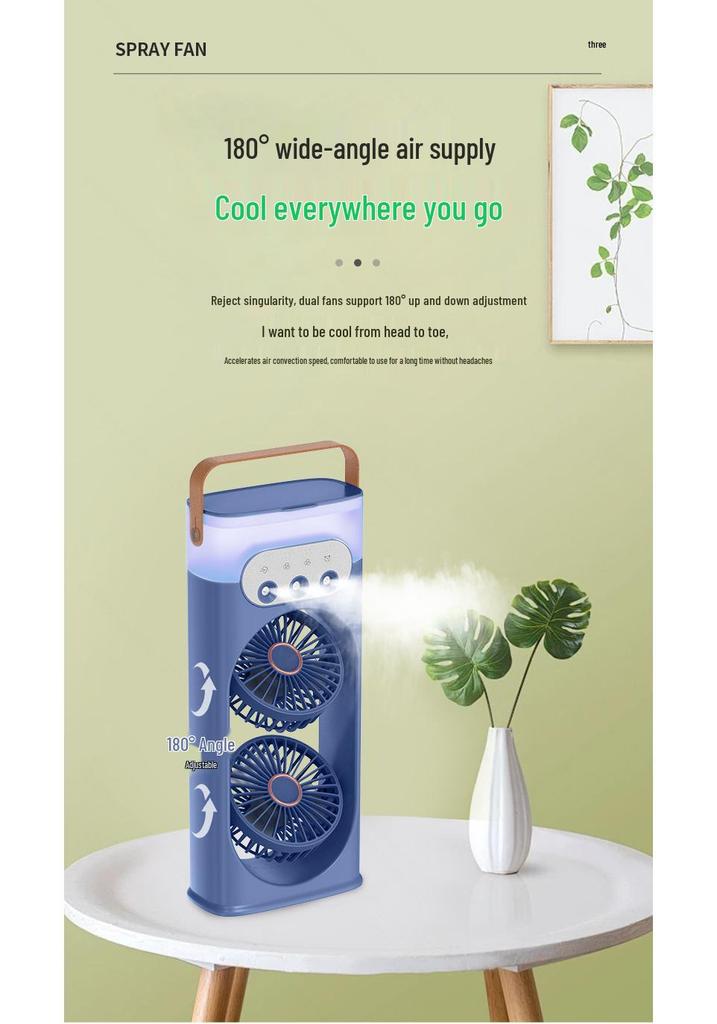 High-Power Silent Dual-Head Fan with Humidification for Home, Office, and Camping