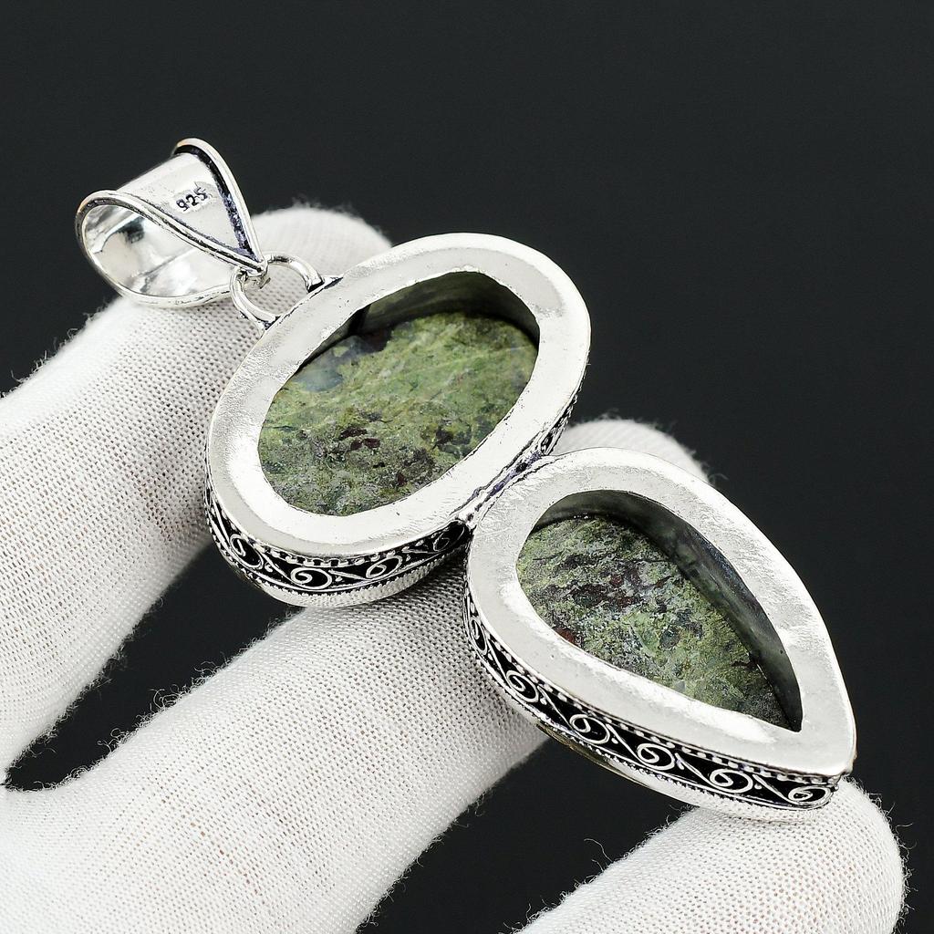 Dragon Blood Jasper Gemstone Handmade 925 Sterling Silver Jewelry Pendant Double Stone Antique Pendant Natural Dragon Blood Jasper Pendant For Gifts