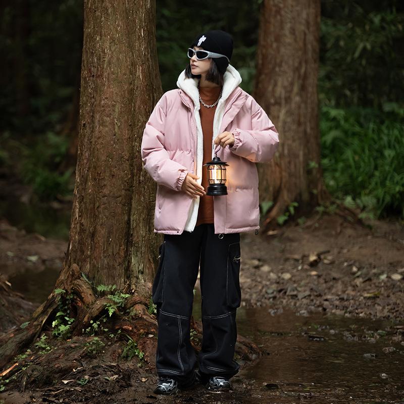 Exclusive for fake two-piece cotton clothes, men's winter trendy brand bread clothes, hooded thickened jackets, warm and loose cotton-padded clothes.