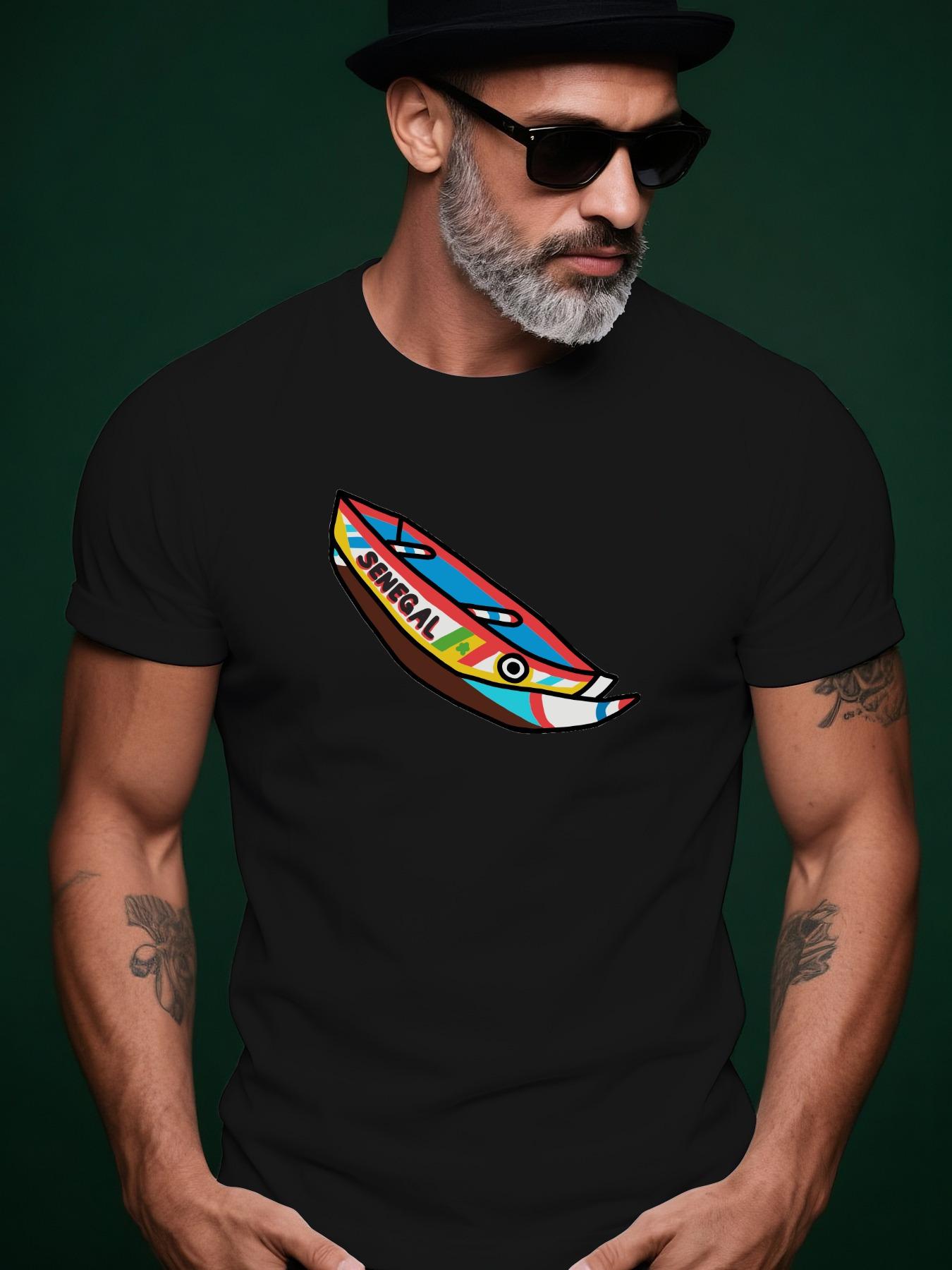Short Sleeve Tshirt with Vibrant Boat Graphic Print - Lig... S