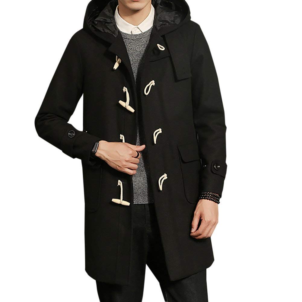 FOMANSH Long Duffle Coat with Hood and Cold Weather and Plus Sizes Men's Hat, Windproof,