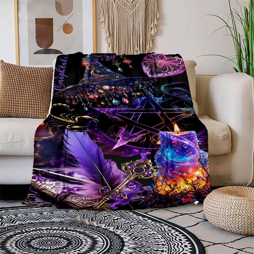 "Enchanted Witchcraft Decor: Spellbinding Candles, Pentagram, and Feather Set"Blanket Flannel Throw Blanket for Sofa, Bed, Travel, Camping, Office