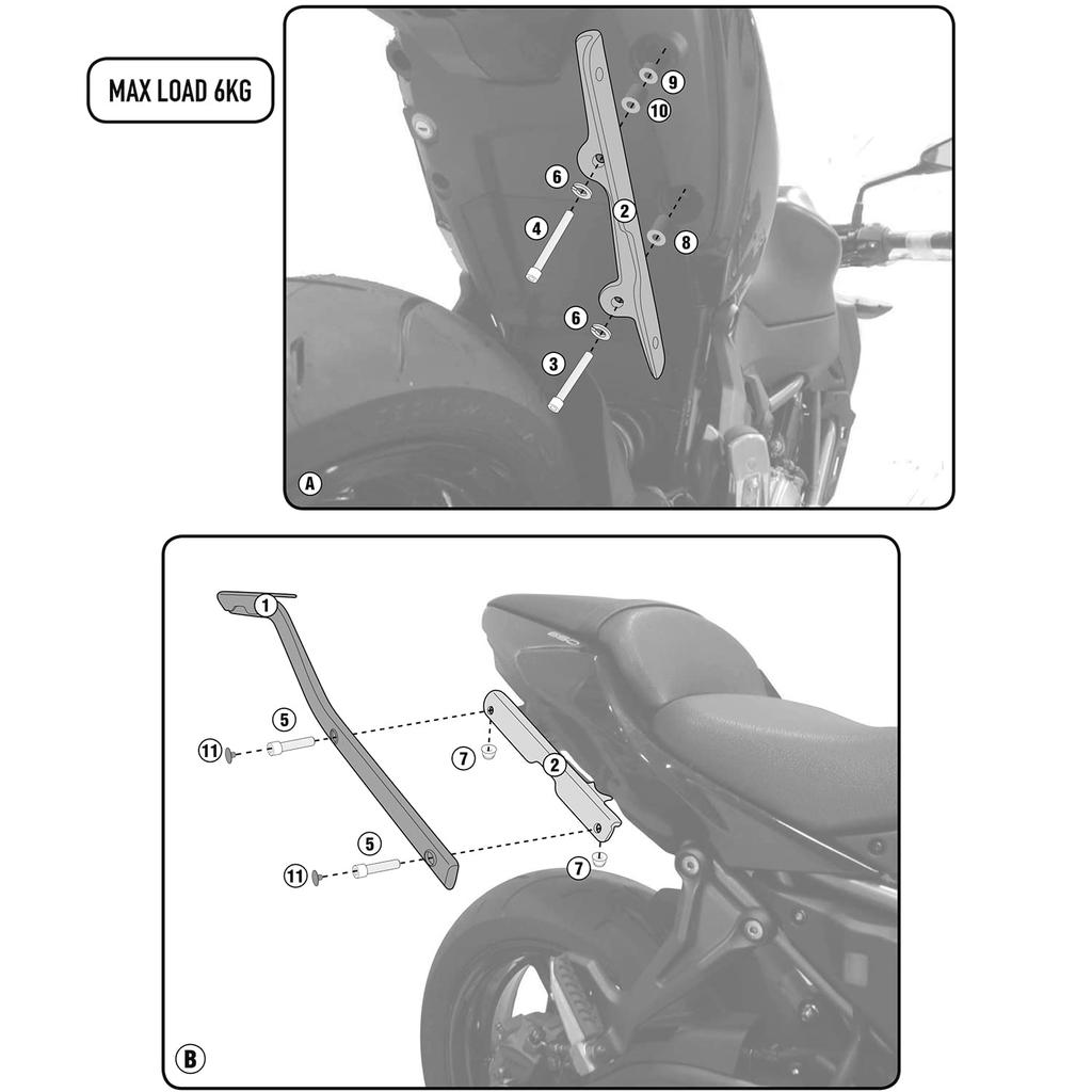 GIVI Motorcycle Top Case Fitting, Monokey/Monolock Compatible, for Z650 (2017-2020) and Ninja 650 (2018), Part Number 4117FZ 98811