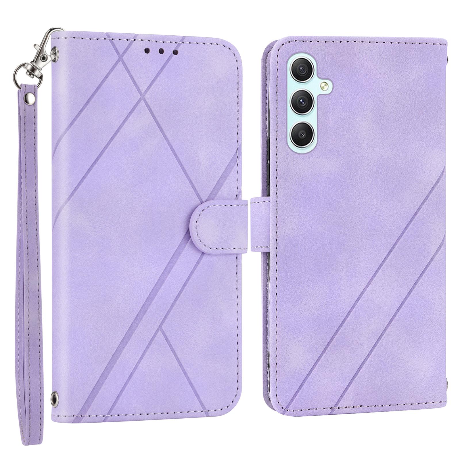 

For Samsung Galaxy A17 5G/A26 5G Case Imprinted Line Leather Phone Cover with Handy Strap Purple