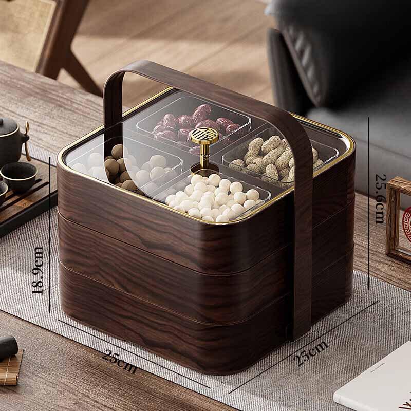 Винтажная 3-ярусная коробка для конфет в китайском стиле с текстурой дерева