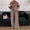 Women's Long Sleeve Shirt and Pants Two-Piece Set Fashionable and Stylish Outfit Combo for Professional or Casual Wear