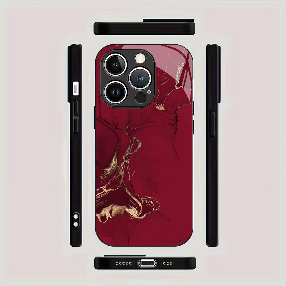 Red Textured Pattern Glass Mobile Phone Case Suitable for iPhone 17/16/15/14/13/12/11Pro Max All-inclusive Anti-fall Back Cover