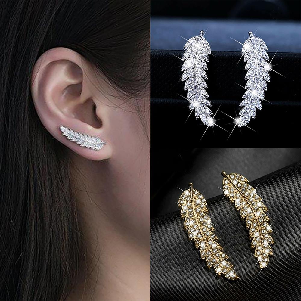 ZHOUYANG Stud Earrings For Women Delicate Feather & Leaf Shaped Gold Color-Colour Party Daily GiftFashion Jewelry KAE060