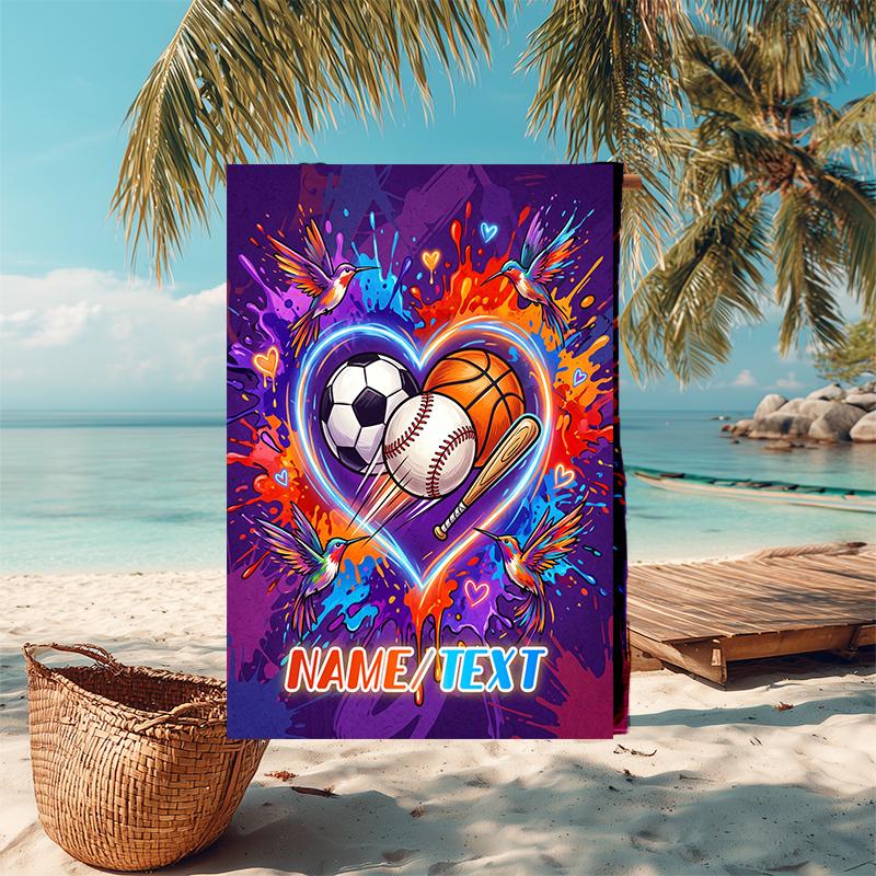 1PC Custom Name Love Sports Nature Beach Towel Highly Absorbent And Sand-Resistant Towel for Swimming, Pool, Yoga, And Travel Lightweight