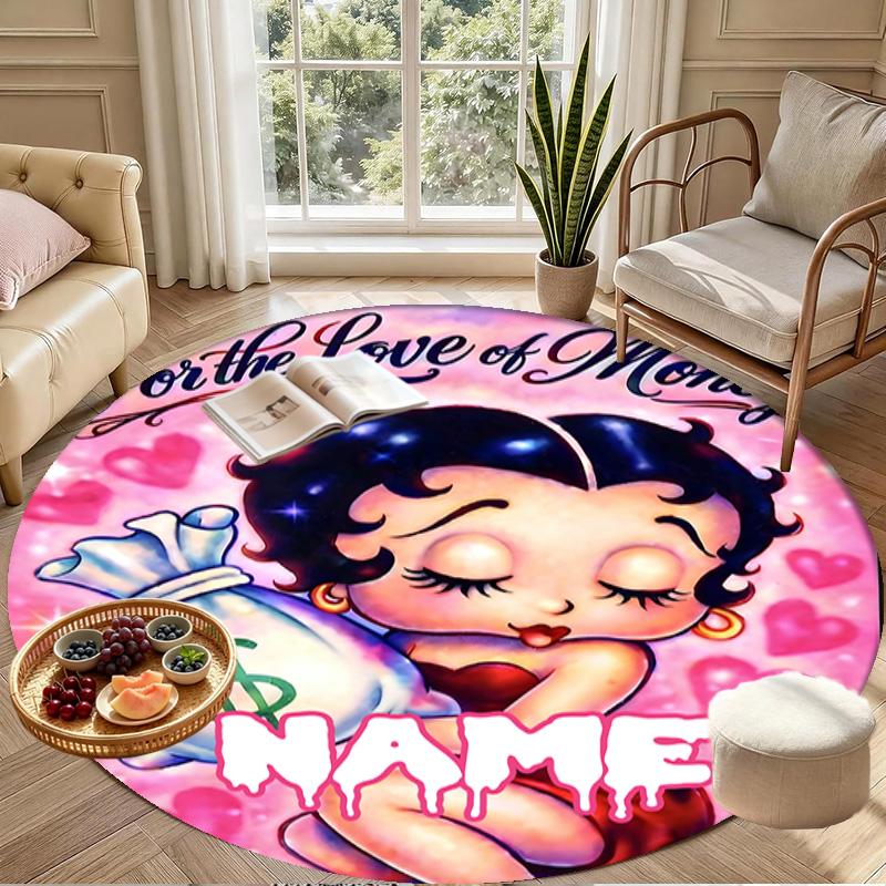 Custom Name Personalized Betty Boop Print Round Rug, Versatile Home Decor Carpet, for Playroom, Apartment, Balcony, Entryway, Hallway Gift