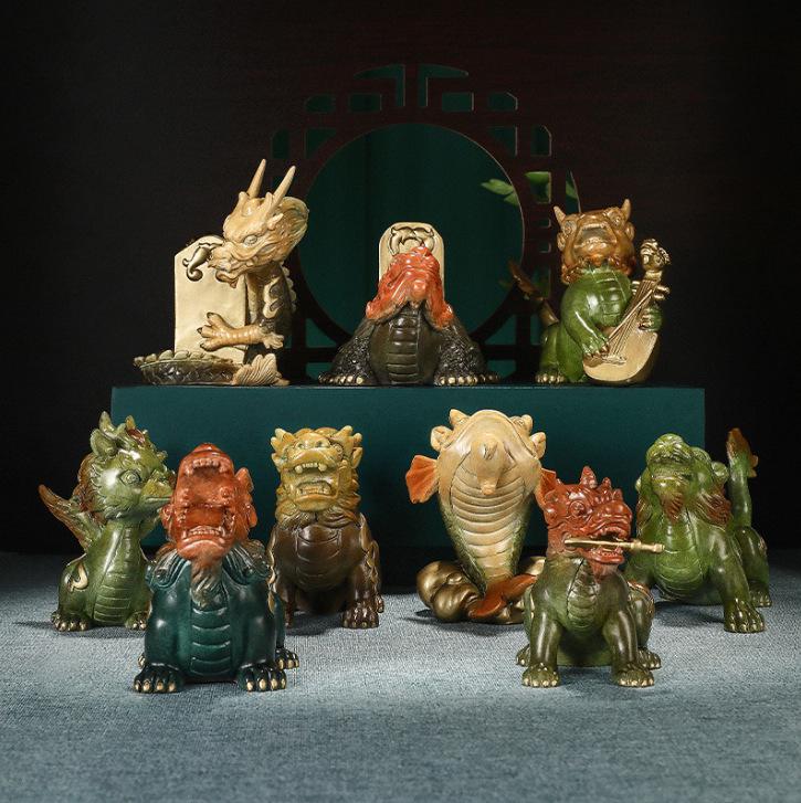 

Brass Dragon s Nine Sons Ornament: Handcrafted Living Room and Office Decor, Perfect Housewarming Gift for Attracting Wealth Baxia, Dragon s Sixth Son