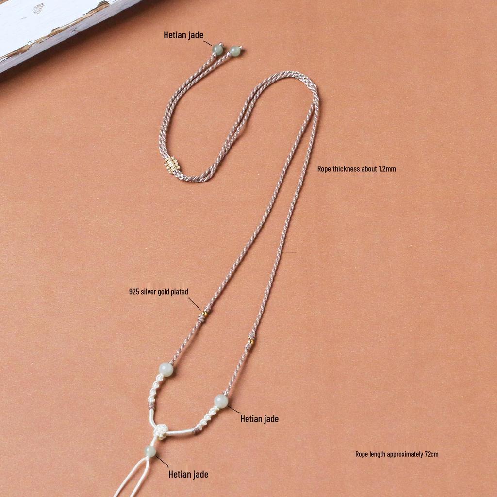 Handcrafted Adjustable Eight-Strand Braided Hetian Jade Necklace Rope