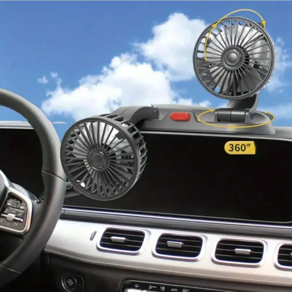 Adjustable 2-Speed Car Fan with Dual Heads for 5V, 12V, 24V Systems