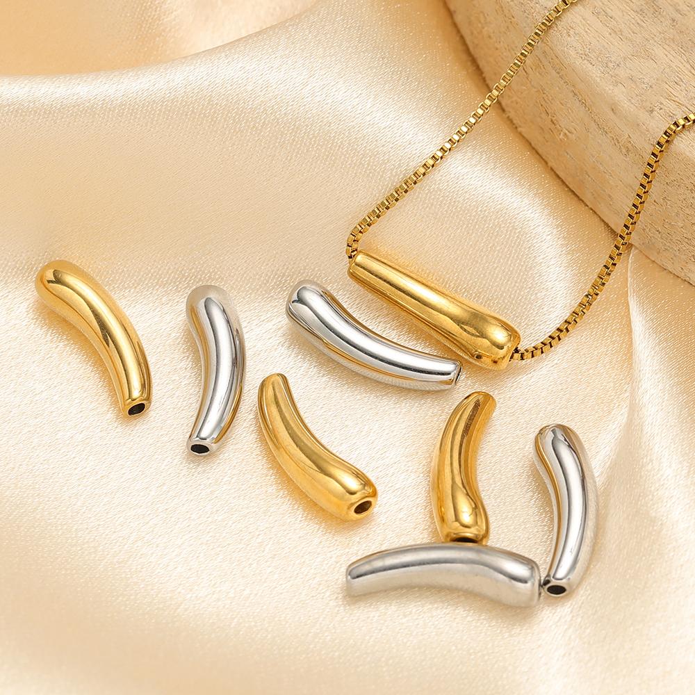 5Pcs Stainless Steel PVD Gold Plated Curved Tube Bead Charms for DIY Necklace Findings Jewelry Bracelet Making Material Supplies