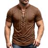 Camisa Casual Retro de Manga Corta con Cuello en V y Cordones para Hombre