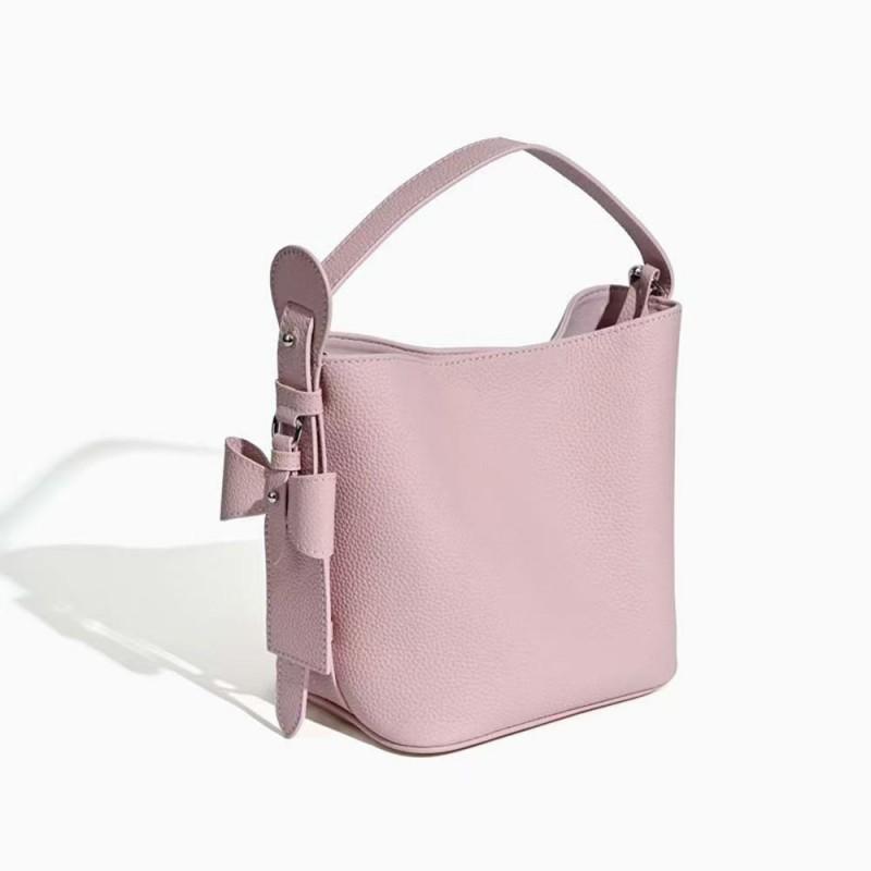 

2026 New Style Simple Leather Bucket Bag Shoulder Large Capacity Tote Casual All-matching Handbag Length 17cm X13cm X19cm розовый
