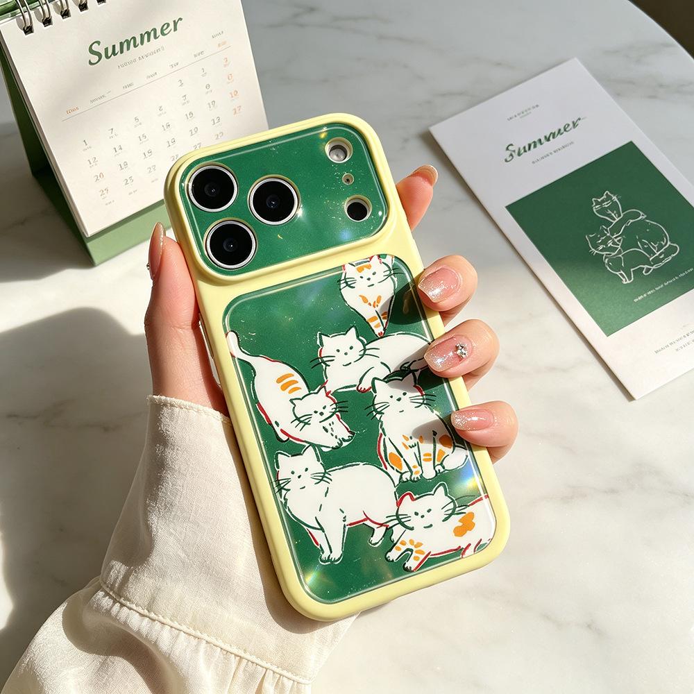 Green bottom cat is suitable for Apple 16Pro creative iPhone15 niche advanced sense 17ProMax mobile phone case female