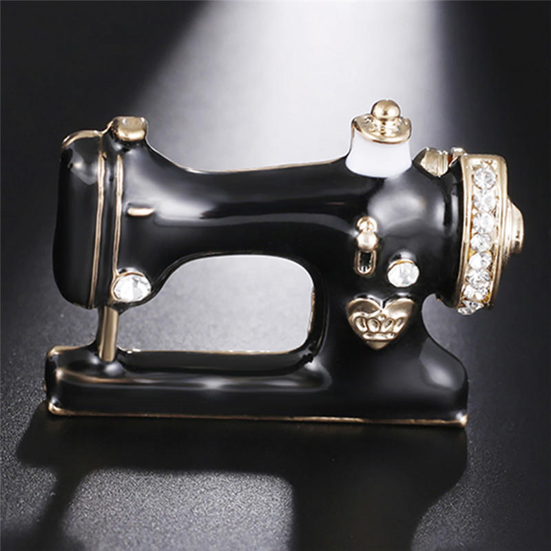 Sewing Machine Brooch Pin Black Enamel Brooch Collar Scarf Decoration Jewelry