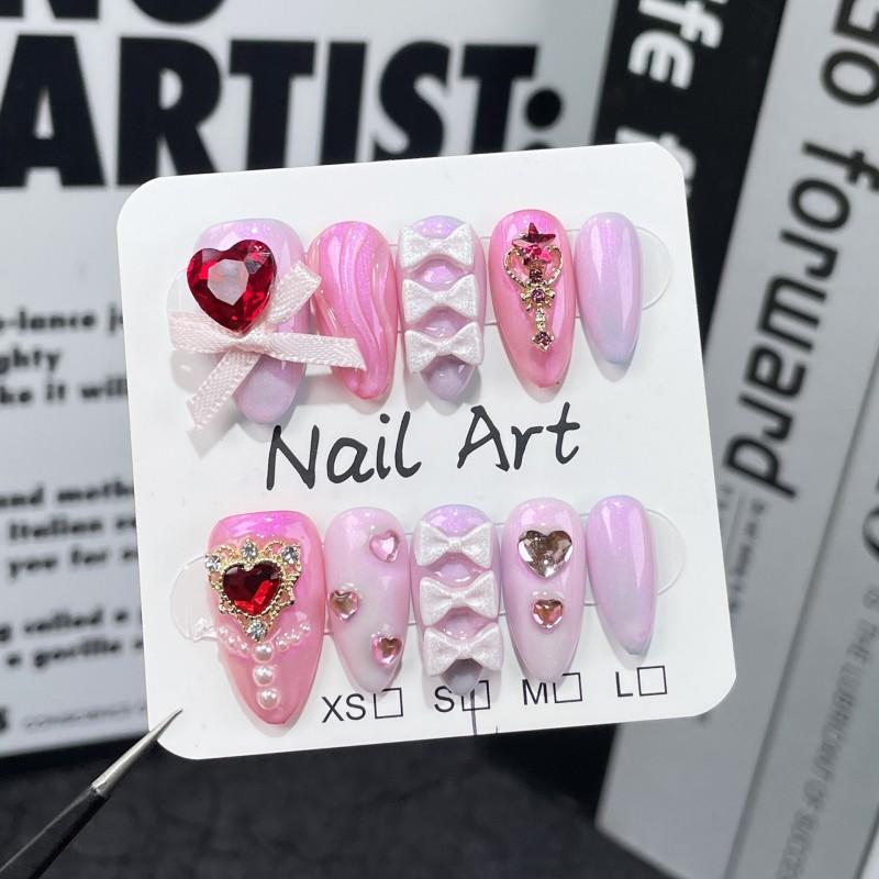 Handmade Press-On Nails Almond Shape Glitter Sparkle Sweet Edgy Style Women Extra Small