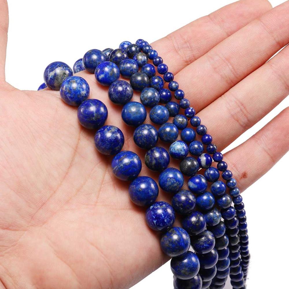 1strand/lot 4/6/8/10/12 Mm Natural Lapis Lazuli Stone Beads Round Loose Spacer Bead For Jewelry Making Findings DIY Bracelet