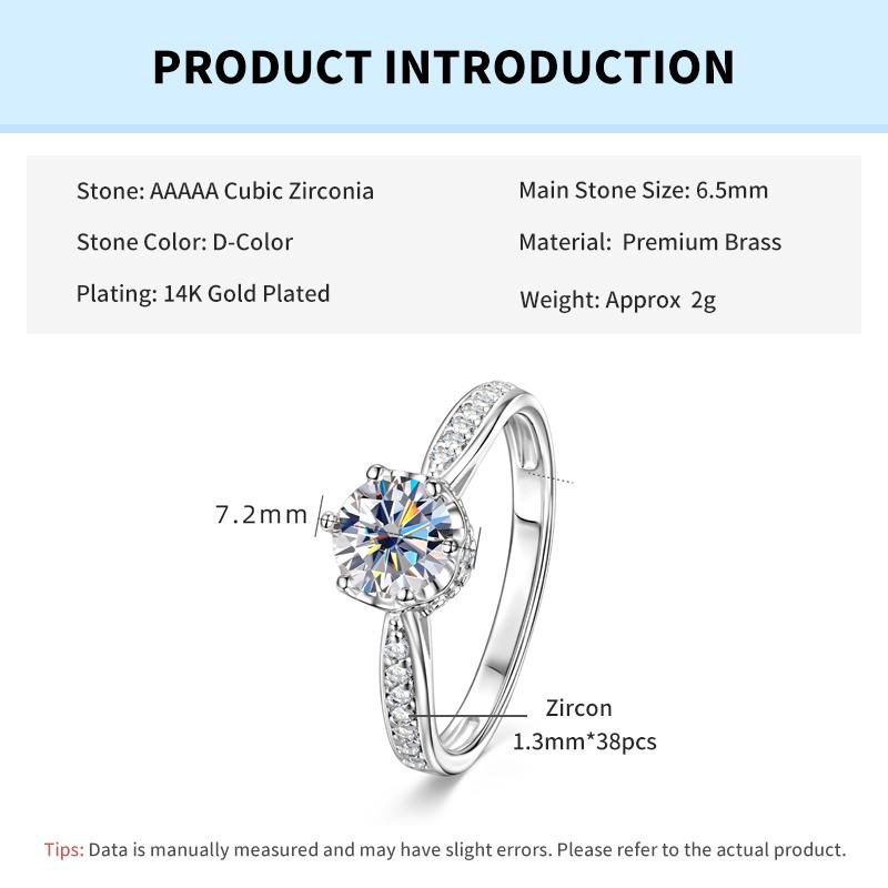 Rrjzz 1CT Cubic Zircon Simulated Diamond Solitaire Wedding Engagement Ring Tiara Wedding CZ Band Premium Crown Rings for Women