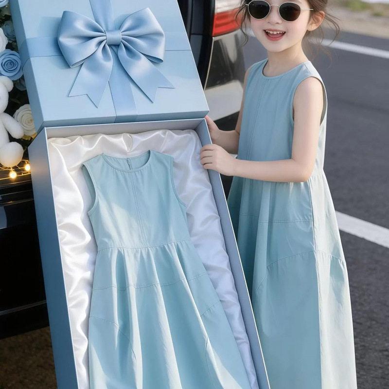 Girls Summer French Country Sleeveless Dress Middle Large Kids Princess Vest Dress 120