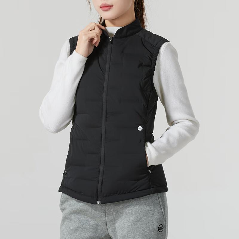 Skechers Solid Color Slim Fit Stand Collar Zipper Down Vest Women Vests Carbon-Black P424W065-0018