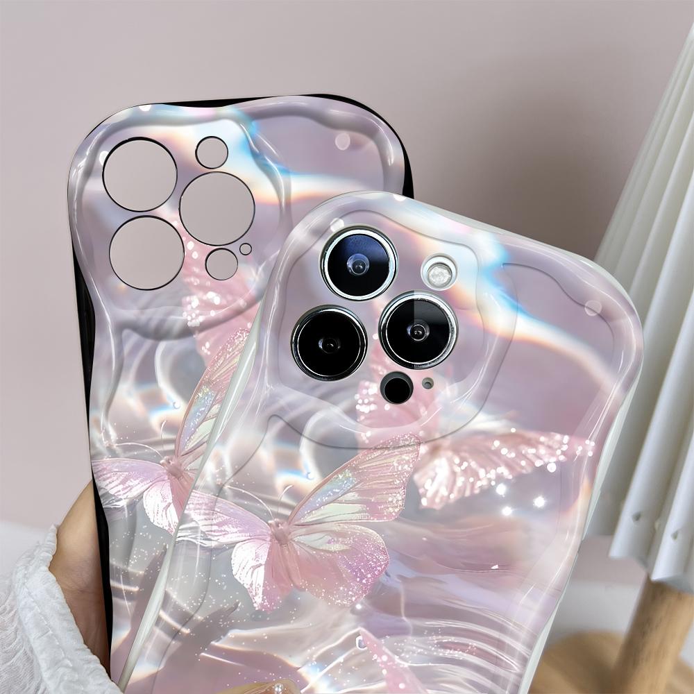 Cartoon Pattern Cream Texture Casing Wavy Edge Soft Silicone Cover Phone Case for IPhone Samsung Huawei Honor Xiaomi Redmi Infinix Tecno