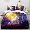 Unicorn Duvet Cover Set Twin Size White Unicorn Bedding Set Girls Kids 3D Purple Gifts for Children Teens Polyester Bedding Set