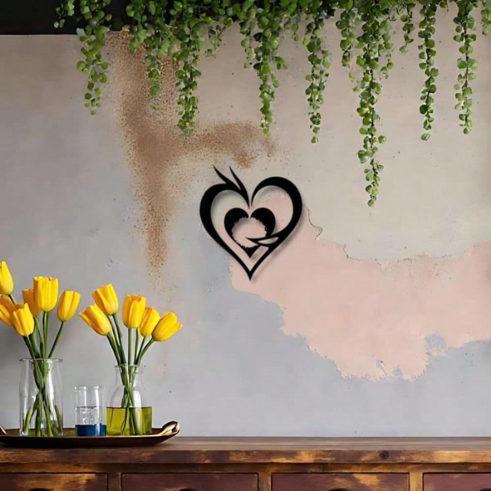 Wrought Iron Heart Wall Decor Metal Art Horizontal Valentine Wedding Gift Indoor Outdoor Hanging Bedroom Living Room