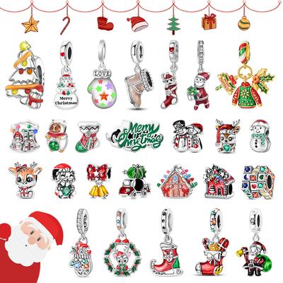 Happy Holidays Copper Christmas Tree Socks Snowman Bell Pendant Beads Fit Diy Bracelet Necklace Party Souvenirs