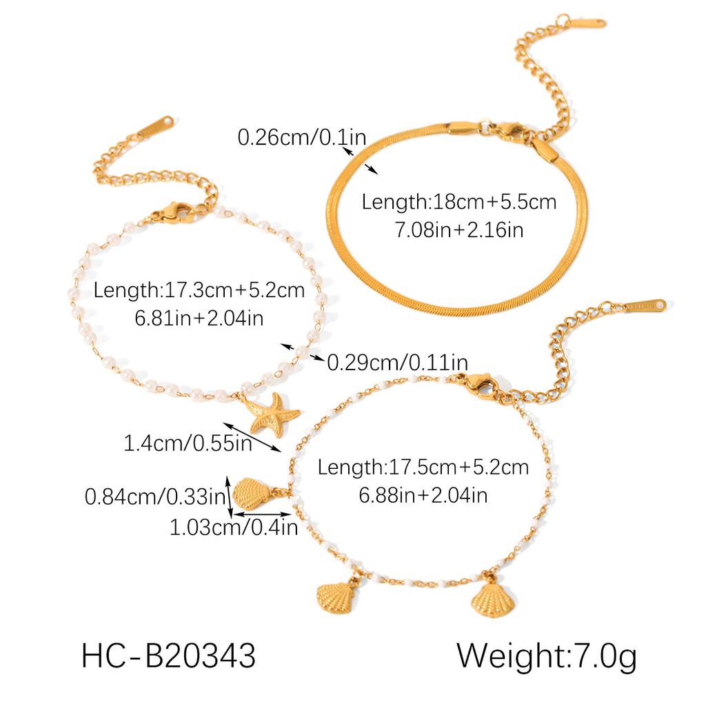 Ozean Elemente Edelstahl Armband Set Schmuck Muschel Seestern Anhänger Perlenkette Schlangen Kette Dreiteiliges Set