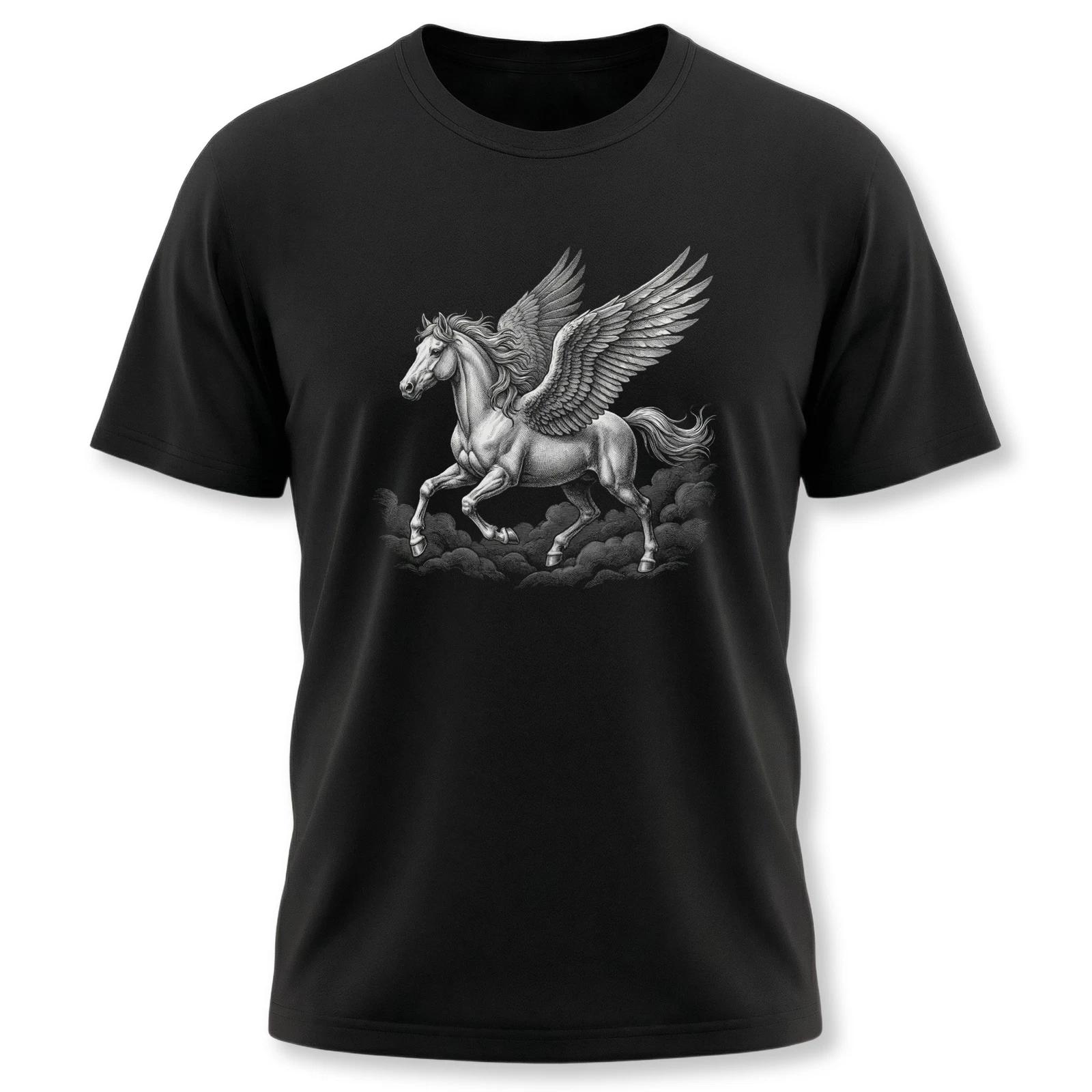 Pegasus Winged Horse Black T-Shirt | Greek Mythology Fantasy Graphic Tee XS