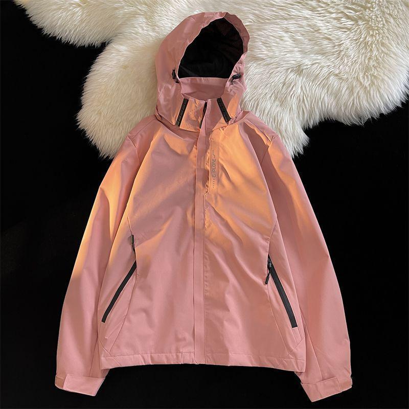 Vintage Windbreaker im amerikanischen Stil: Herren Japanische Cityboy Workwear Jacke mit Stehkragen und Kapuze