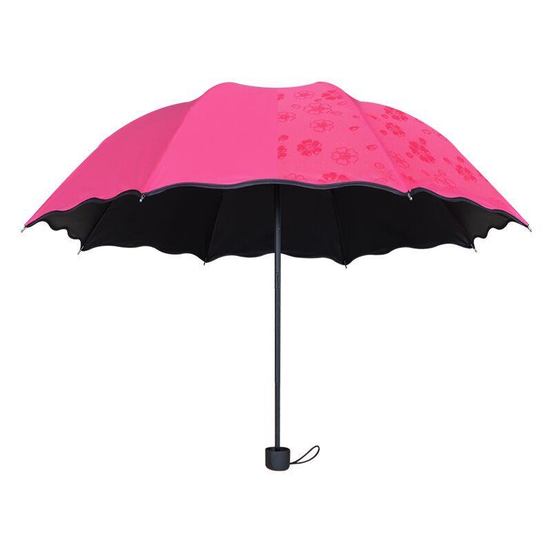Women's Dual-Use UV Protection Umbrella: Water-Activated Blooming Design, Manual, Sun & Rain Parasol, Black Glue, Large Size.