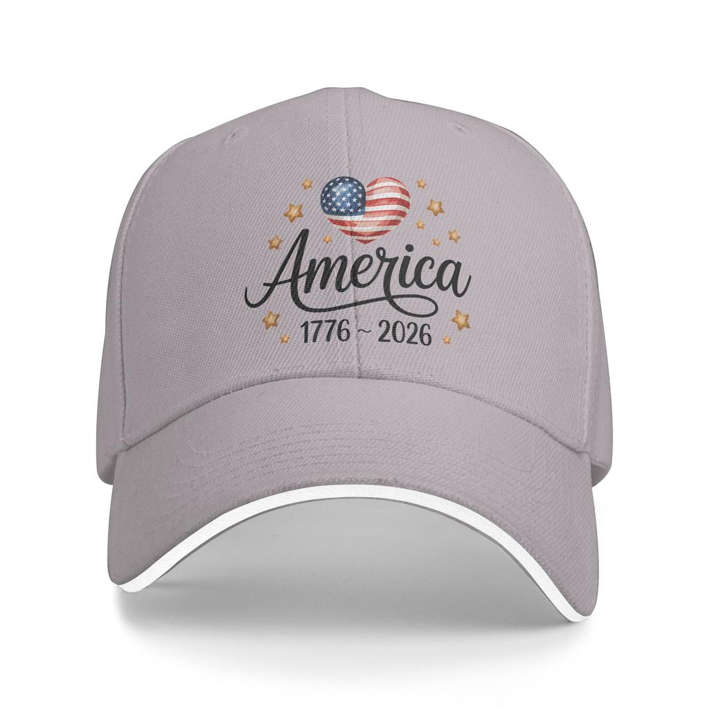 Flag Heart 1776 2026 July 4th 250th Birthday Sun Baseball Cap Summer Design Print Hip Hop Hats Men Hiking Fishing Snapback Cap