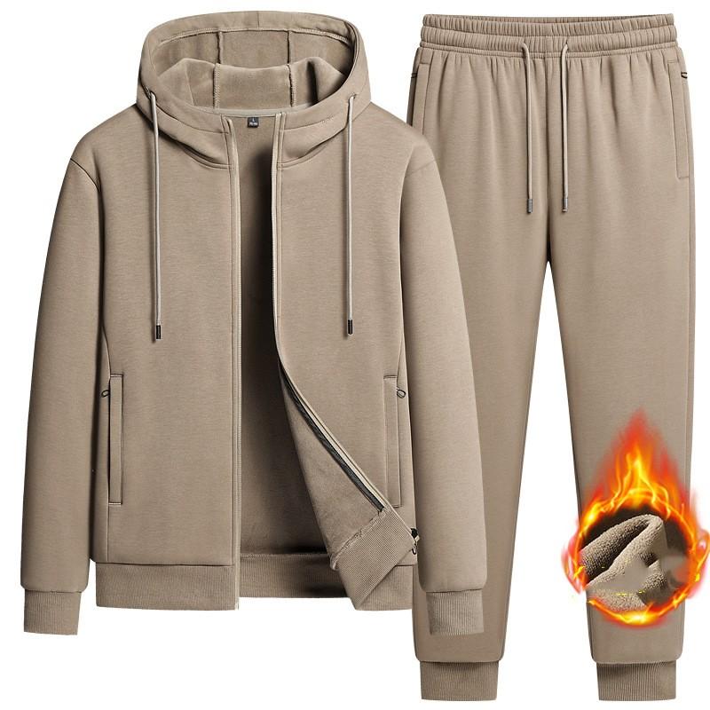 Men's Winter Casual Sports Set: Fleece-Lined, Thickened Long-Sleeve Jacket + Pants—Korean-Style Two-Piece Set for Training and Work