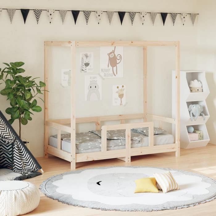 VidaXL Cadre de Lit pour Enfants, Lit Simple avec Sommier à Lattes, Meuble de Chambre à Coucher, Scandinave, Marron 70x140 834510