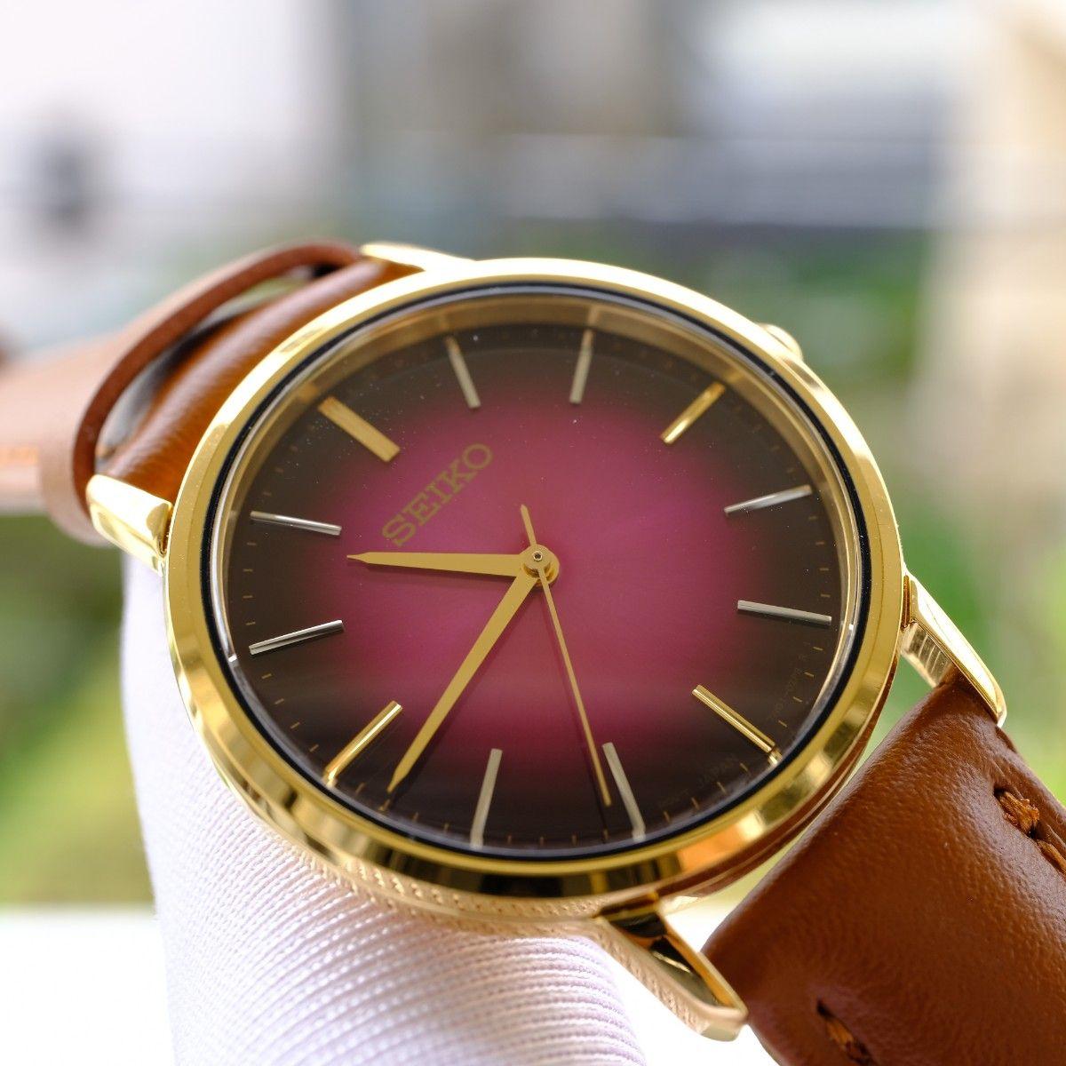 Used [In operation] SEIKO brown leather quartz watch gold case OMEGA