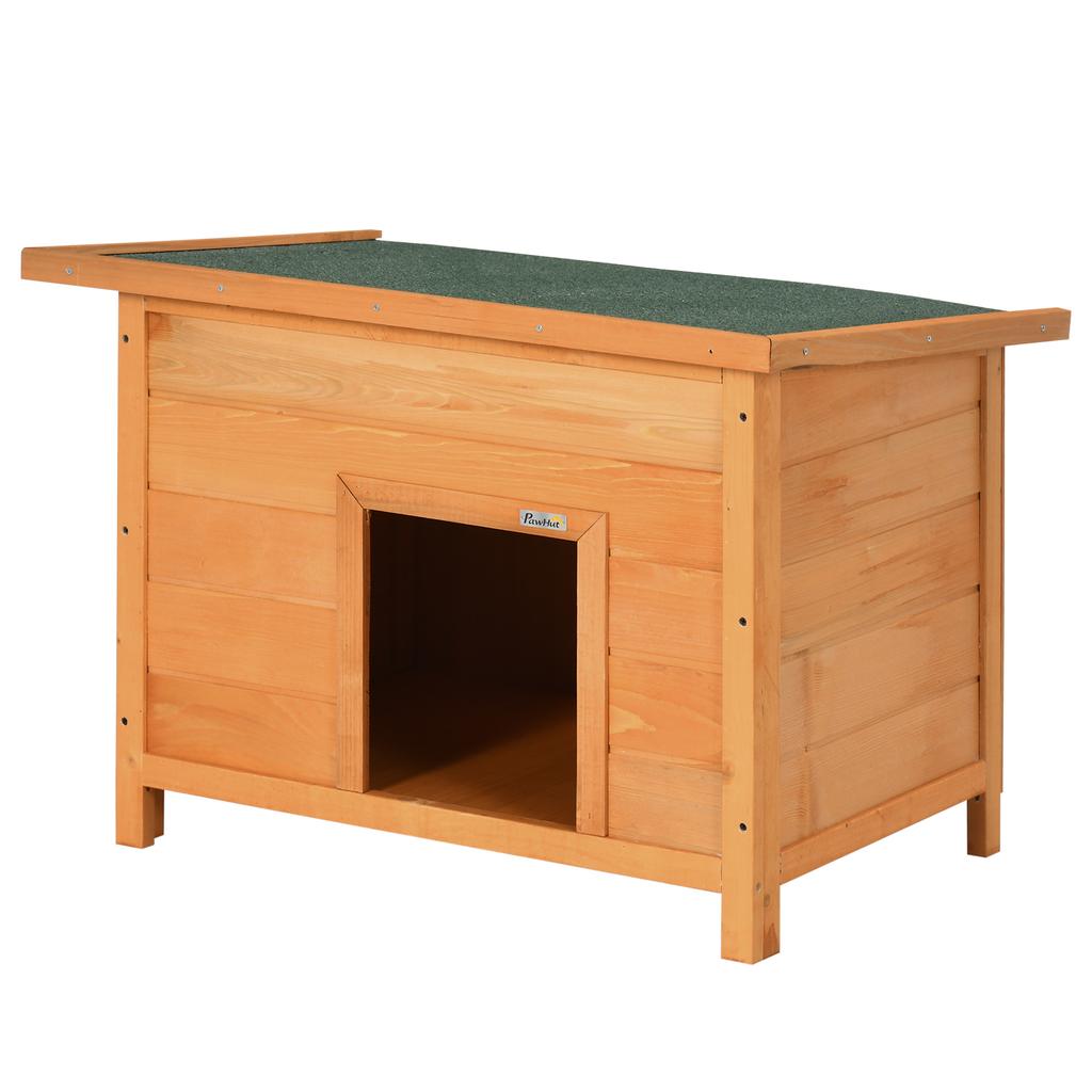 Hundehütte für den Außenbereich, Hundehütte aus Holz mit aufklappbarem Bitumendach, Wasserdichte Hundehöhle mit erhöhtem Boden für kleine Hunde, Gelb